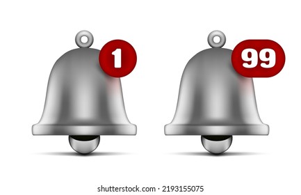 3D Silver Bell Notification Missed Message Icon. EPS10 Vector