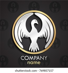 3d silver bird shape golden circle logo