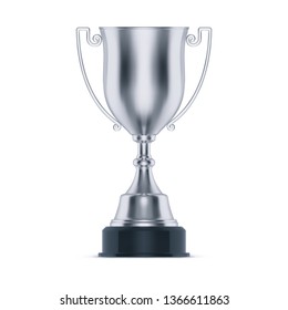 3d silver bowl or realistic trophy for second place challenger. Metal goblet for prize in racing or soccer, sport competition. Game award icon. Celebration ceremony and achievement concept