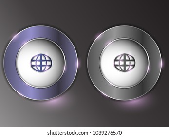 3d silver button on gray background.Set of buttons. The button is on and off.