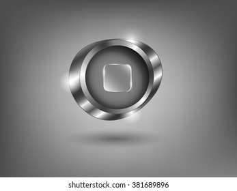3d silver button on gray background