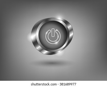 3d silver button on gray background