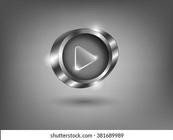 3d silver button on gray background