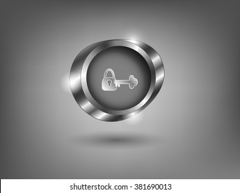 3d silver button on gray background