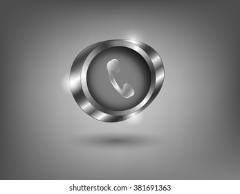 3d silver button on gray background