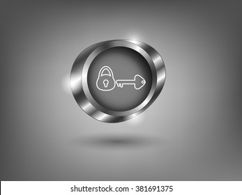 3d silver button on gray background