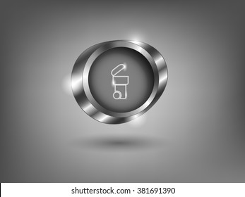 3d silver button on gray background