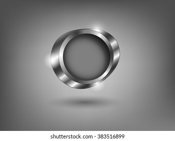 3d silver button on gray background