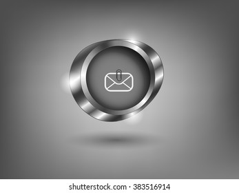 3d silver button on gray background