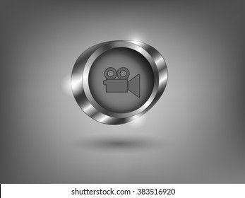 3d silver button on gray background