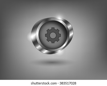 3d silver button on gray background
