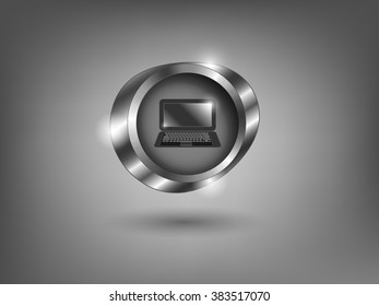 3d silver button on gray background