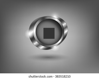 3d silver button on gray background