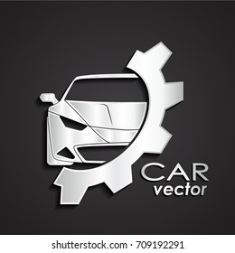 3d Silver Car And Gear Logo