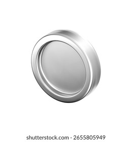 Icono de la moneda de plata 3D con un efecto metálico cromado, aislado en un fondo blanco. Moneda de cromo, ficha de juego, icono de moneda digital, medalla de plata de la recompensa. Diseño financiero. Ilustración vectorial 3D
