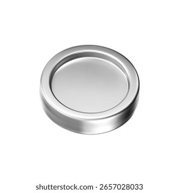3D-Silbermünzsymbol mit metallischem Chromeffekt, einzeln auf weißem Hintergrund. Render von Chrommünze, Spielmarke, digitales Währungssymbol oder silberne Belohnungsmedaille. 3D-Vektorgrafik