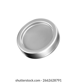 Icono de la moneda de plata 3D con un efecto metálico cromado, aislado en un fondo blanco. Render de la moneda de cromo, ficha de juego, icono de moneda digital o medalla de plata de recompensa. Ilustración vectorial 3D