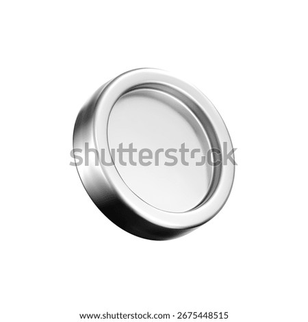 3D silver coin icon with chrome metallic effect. Render of glossy chrome coin, game token, digital currency icon, casino chip or silver reward medal. Finance UI design. 3D vector illustration