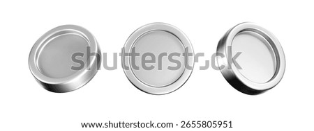 3D silver coin icon set with chrome metallic effect. Render of glossy chrome coin, silver reward medal, casino chip, game token or digital currency icon. Futuristic UI element. 3D vector illustration