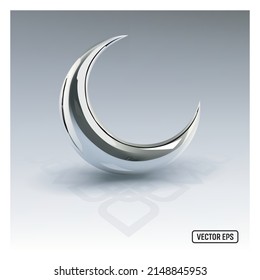 3D SILVER CRESCENT. ISLAMIC SYMBOL. VECTOR EPS