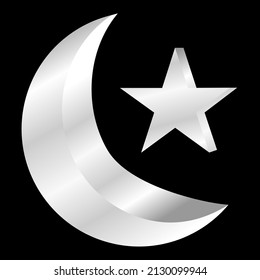 3D Silver Crescent Moon and Star. Ramadan Element. Its editable file. Eps file. Perfect for greeting, ramadhan, icon, branding, logo and packaging. 
