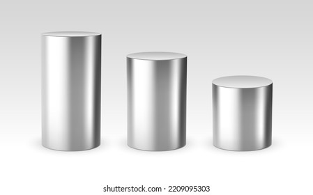 3d silver cylinder design scene stage template. Silver cylinder steel metal pipe