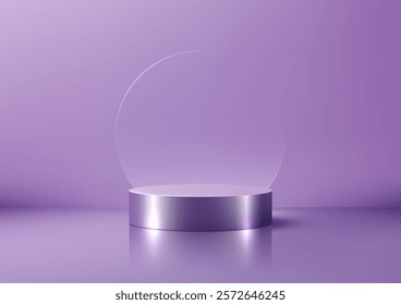 3D silver cylindrical podium with a white top sits against a soft purple backdrop. Luxury product displays, refined branding, and minimalist mockups in a modern design.