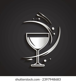 3d silver drink in glass outline logo