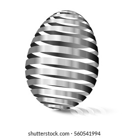 3d Silver egg. Modular eggshell spaced. Happy Easter day. East traditional gift for good luck. Stylized farm products.