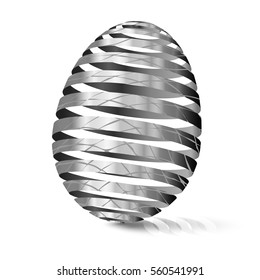 3d Silver Egg With Texture. Modular Eggshell Spaced. Happy Easter Day. East Traditional Gift For Good Luck. Stylized Farm Products.