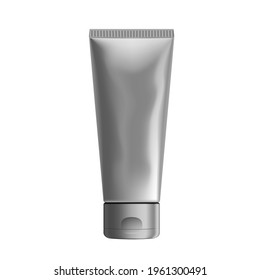 3D Silver Foil Tube Squeezed Packaging Mockup. EPS10 Vector
