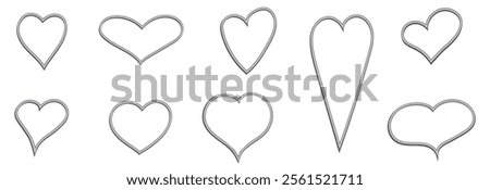 3d silver frames in the shape of a heart different form for a picture or photo. Vector isolated on transparent. Templates for web design, simple vector for a postcard for Valentine's Day.