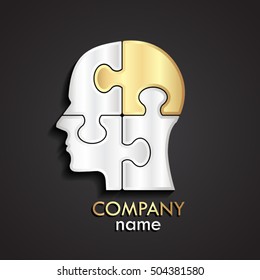 3d silver gold puzzle human head logo