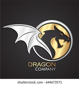 3d silver gold winged dragon negative shape logo