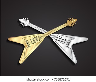 3d Silver Golden Crossed Guitars Symbol