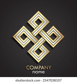 3d silver and golden geometric knot logo