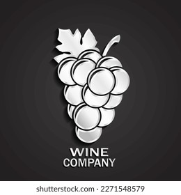 3d silver grapes glossy wine logo design