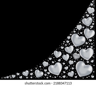 3d silver hearts on black Design backgrounds for Greeting card and banner Vector illustration