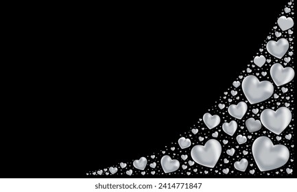 3 d corazones de plata en negro Diseño para tarjetas de felicitación y banner Ilustración vectorial