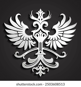 3d silver heraldic beautiful elegant winged ornamental logo