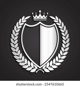 3d silver heraldry symbol with shield laurel wreath and crown