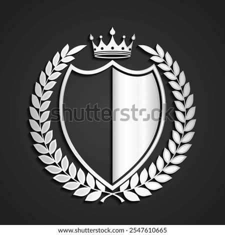 3d silver heraldry symbol with shield laurel wreath and crown