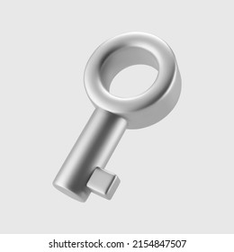 3d silver key icons isolated on gray background. Rendering minimal metal key. Privacy and security, the concept of buying or renting a house and a car. 3d cartoon simple vector illustration