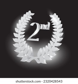 3d silver laurel wreath with second number. the concept for the second place award in the ceremony event