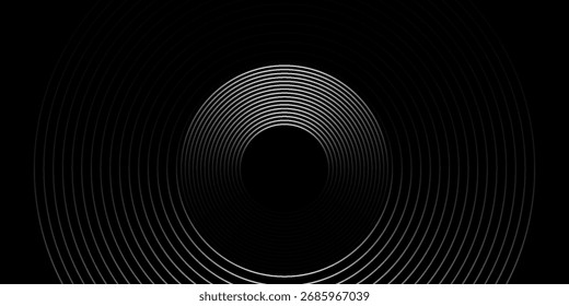 Las líneas de plata 3D techno abstracto traslapan la capa de fondo en el espacio oscuro con la decoración del efecto de los círculos. Concepto de estilo de rayas de elemento de Diseño gráfico moderno para Anuncio de Web, volante, tarjeta o cubierta de folleto