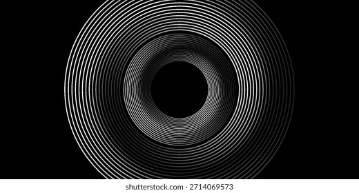 3D linhas de prata techno abstrato fundo sobrepor camada no espaço escuro com círculos decoração efeito. Elemento de design gráfico moderno listras conceito de estilo para banner web, folheto, cartão ou capa de brochura