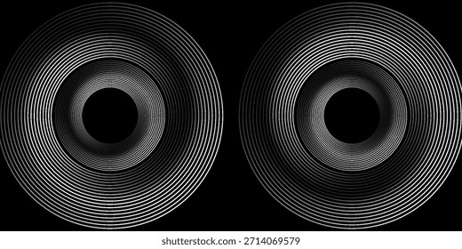 3D silver lines techno abstract background overlap layer on dark space with circles effect decoration. Modern graphic design element stripes style concept for web banner, flyer, card or brochure cover