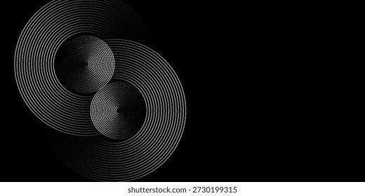 3D silver lines techno abstract background overlap layer on dark space with circles effect decoration. Modern graphic design element stripes style concept for web banner, flyer, card or brochure cover