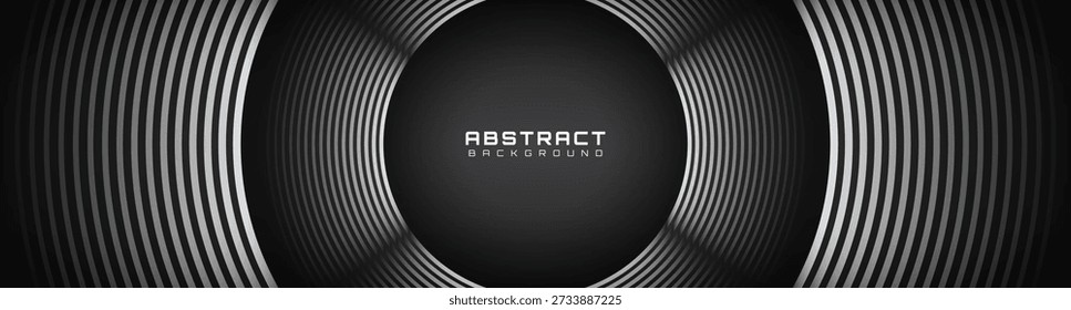 3D silver lines techno abstract background on dark space with glowing circles effect decoration. Modern graphic design element stripes style concept for web, art, flyer, card, or brochure cover