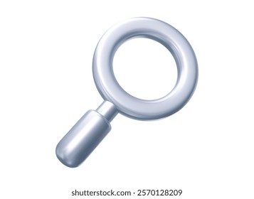 3d silver magnifying glass icon. Cartoon style. Stock vector illustration on isolated background.
